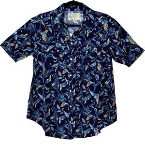 Sandrine Rose Leaf Print Button Up S/S Shirt Navy Women Small NWT Made in USA
